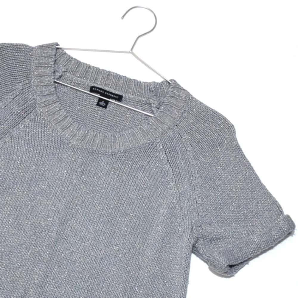 Banana Republic | Knit Sweater | Gray & Gold Sparkles | Winter | Rolled Sleeve | - Picture 2 of 6